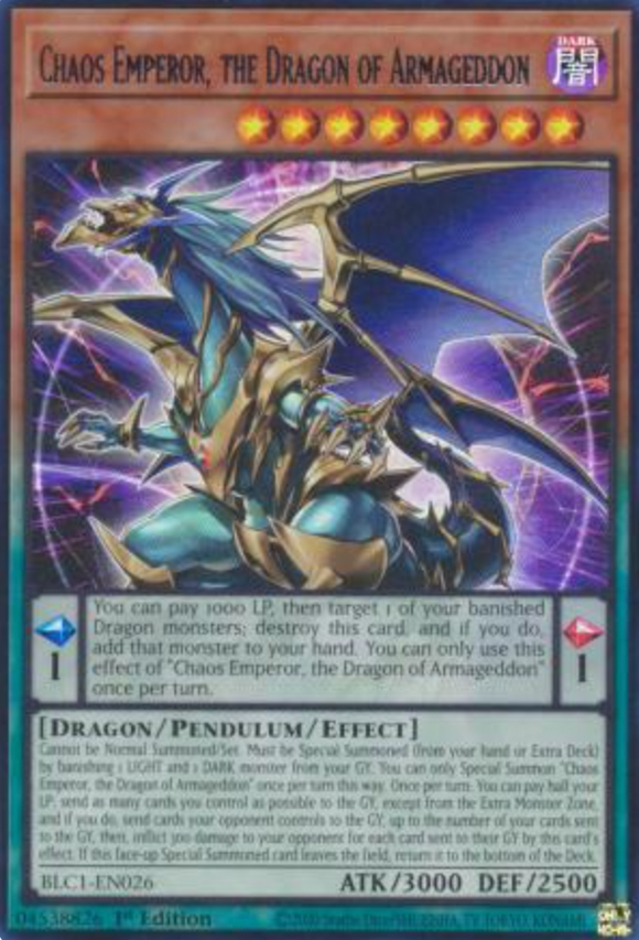 Chaos Emperor, the Dragon of Armageddon - BLC1-EN026 - Ultra Rare 1st Edition