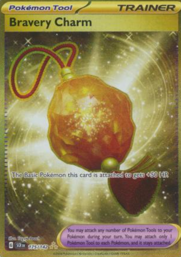 gold bravery charm pokemon card 175/142 Hyper Rare Trainer Stellar Crown NM Bravery Charm Pokemon Tool Pokemon Trading Card Game 173/193