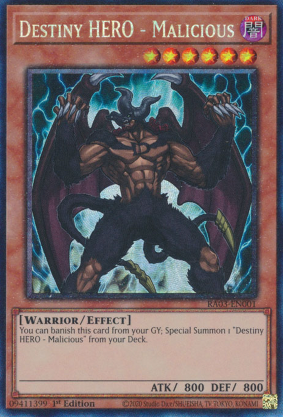 Destiny HERO - Malicious - RA03-EN001 - Collector's Rare 1st Edition