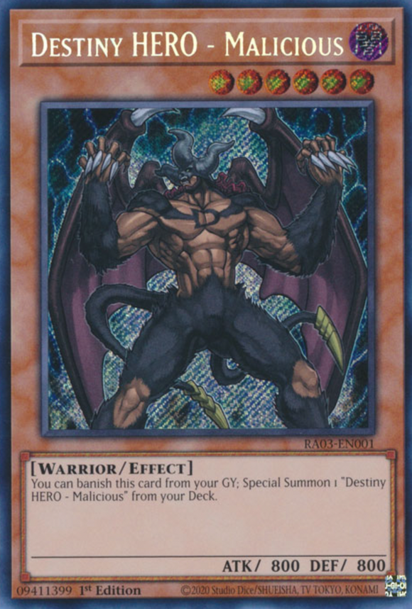 Destiny HERO - Malicious - RA03-EN001 - Secret Rare 1st Edition