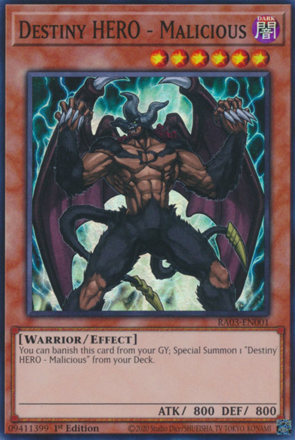 Destiny HERO - Malicious - RA03-EN001 - Super Rare 1st Edition