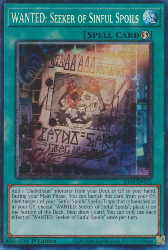 WANTED: Seeker of Sinful Spoils - RA03-EN074 - Collector's Rare 1st Edition