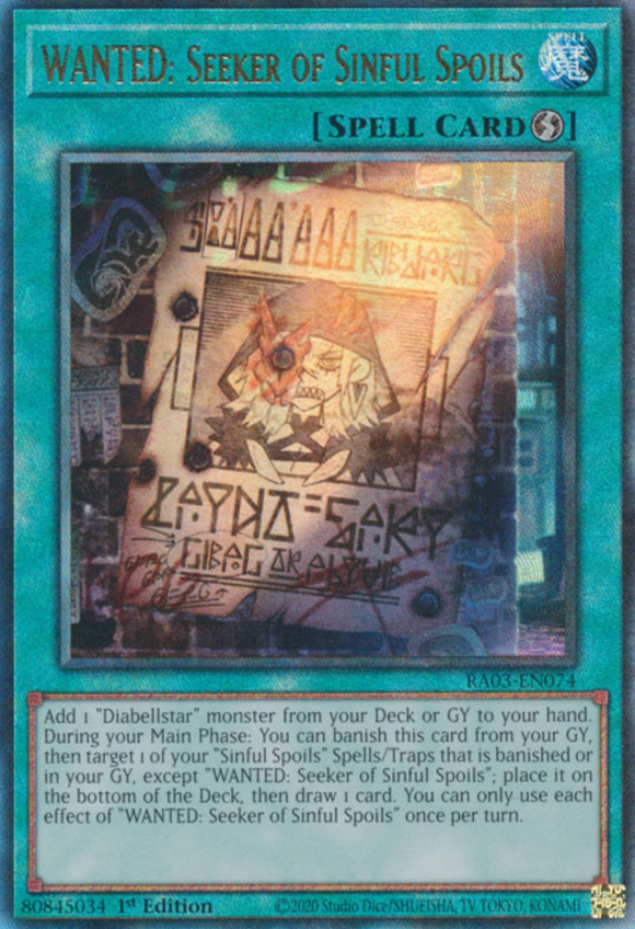 WANTED: Seeker of Sinful Spoils - RA03-EN074 - Ultimate Rare 1st Edition