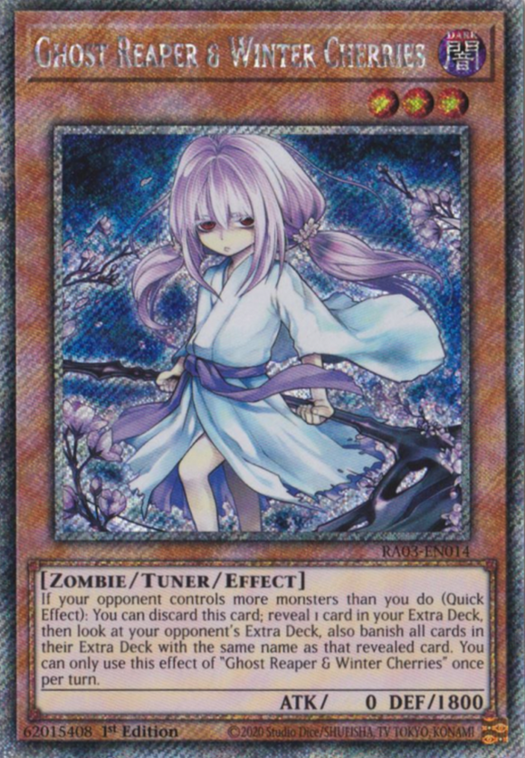 Ghost Reaper & Winter Cherries (Alt. Art) - RA03-EN014 - Platinum Secret Rare 1st Edition