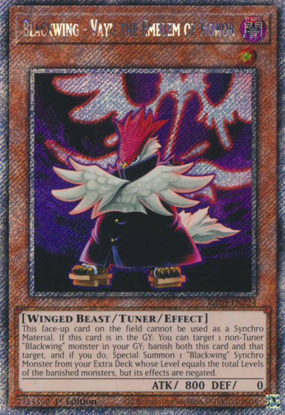 Blackwing - Vayu the Emblem of Honor - RA03-EN224 - Platinum Secret Rare 1st Edition
