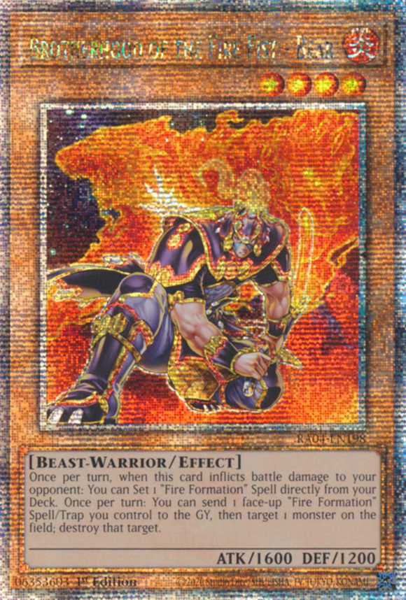 Brotherhood of the Fire Fist - Bear - RA04-EN198 - Quarter Century Secret Rare 1st Edition