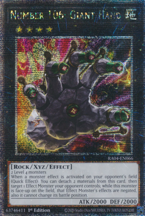 Number 106: Giant Hand - RA04-EN066 - Quarter Century Secret Rare 1st Edition