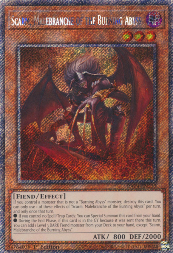 Scarm, Malebranche of the Burning Abyss - RA04-EN233 - Platinum Secret Rare 1st Edition