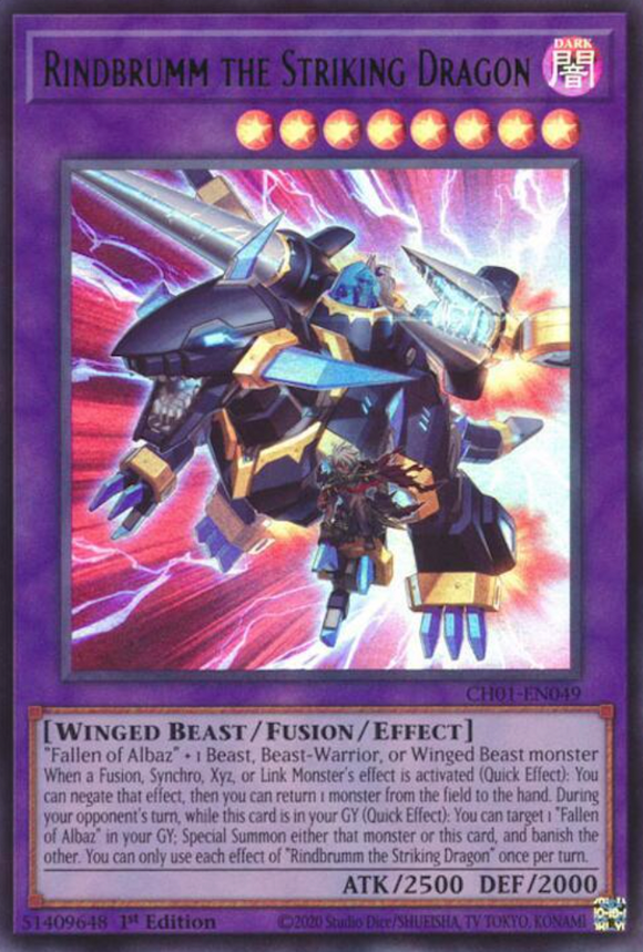 Rindbrumm the Striking Dragon - CH01-EN049 - Ultra Rare 1st Edition