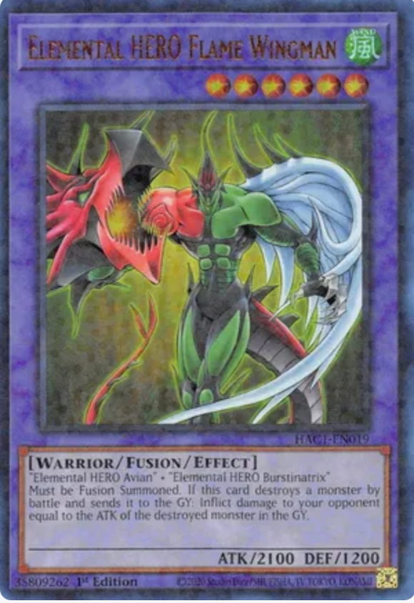 Elemental HERO Flame Wingman HAC1-EN019 Duel Terminal Ultra Rare Parallel 1st Edition