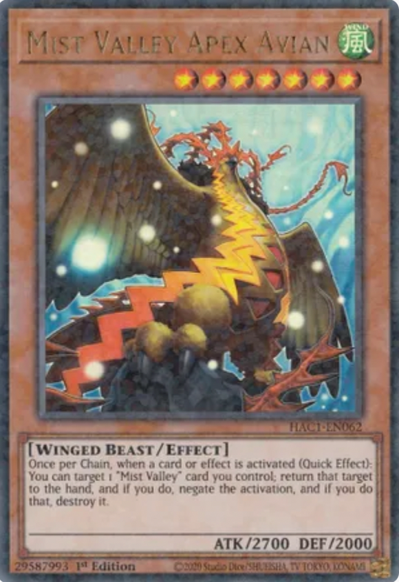 Mist Valley Apex Avian - HAC1-EN062 - Duel Terminal Ultra Rare Parallel 1st Edition