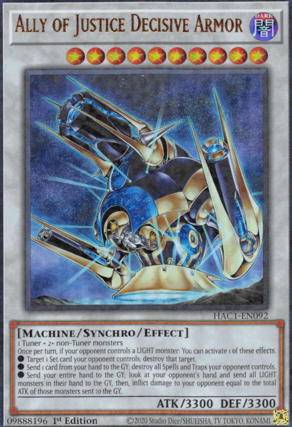 Ally of Justice Decisive Armor HAC1-EN092 Duel Terminal Ultra Rare Parallel 1st Ed