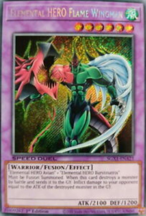Elemental HERO Flame Wingman - SGX1-ENA21 - Secret Rare 1st Edition