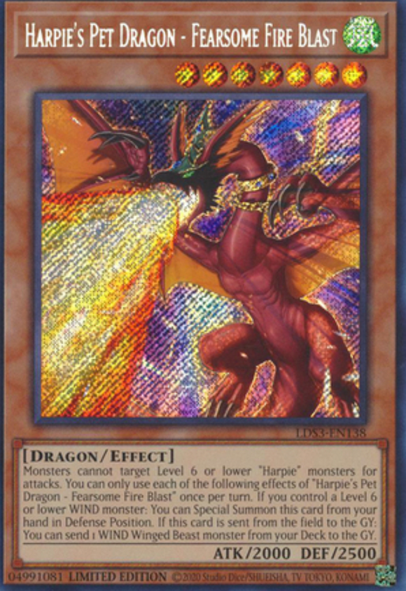 Harpie's Pet Dragon - Fearsome Fire Blast - LDS3-EN138 - Secret Rare 1st Edition