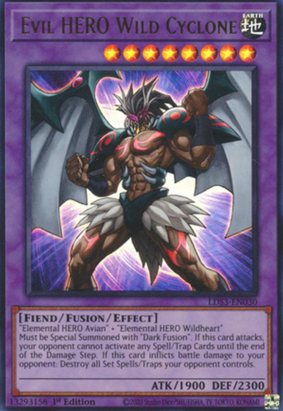 Evil HERO Wild Cyclone - LDS3-EN030 - Ultra Rare 1st Edition (Various Colours)