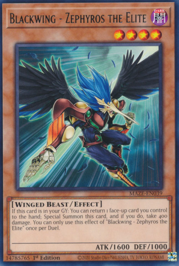 Blackwing - Zephyros the Elite - MAZE-EN039 - Rare 1st Edition
